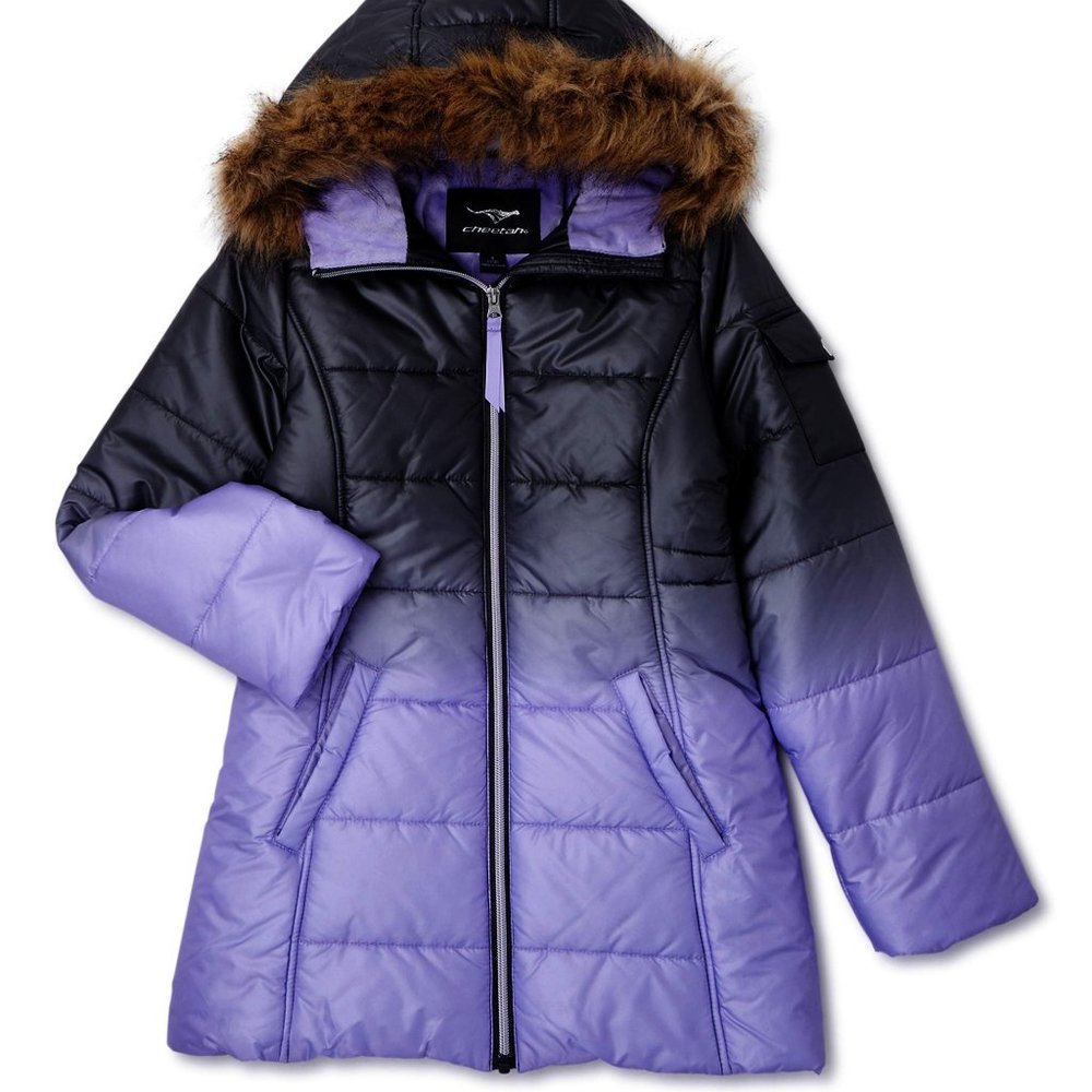 New Girls Ombre Faux-Fur Trim Hoodie Puffer Jacket - Picture 2 of 11